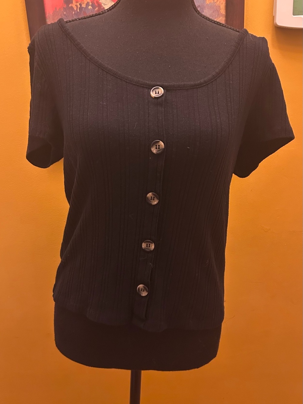 Women’s Juniors Mudd Black Ribbed Faux Button Top Size XL